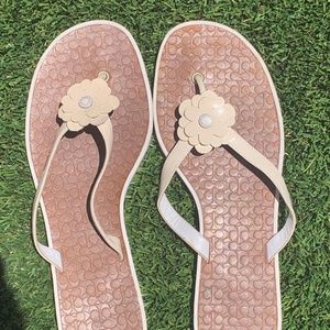 coach white patent leather flower sandals